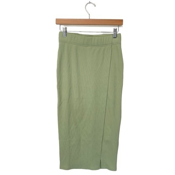 NWT AVEC LES FILLES | Rib Knit Tea Tree Green Midi Skirt S - Picture 1 of 9
